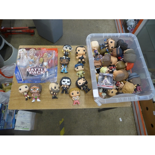 2116 - A box of approximately 25 Pop Heads - all WWE including signed figure of Charlotte Flair