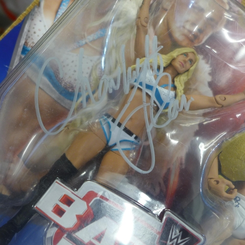 2116 - A box of approximately 25 Pop Heads - all WWE including signed figure of Charlotte Flair