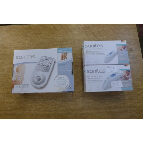 2118 - A Sanitas EMS/Tens machine and two digital thermometers