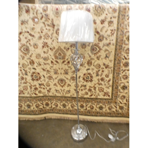 1498 - A chrome standard lamp with twist effect base and silver shade