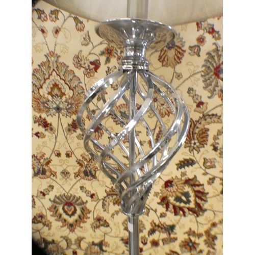 1498 - A chrome standard lamp with twist effect base and silver shade