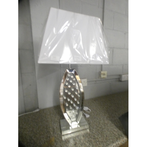 1522 - A large jewelled and mirrored table lamp with white shade