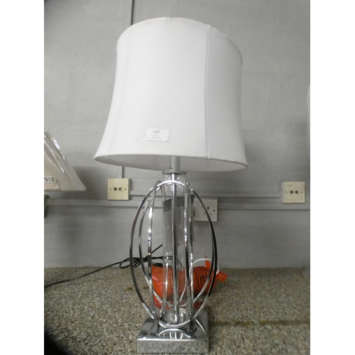 1528 - A large 'Style Craft' glass and chrome table lamp with white shade