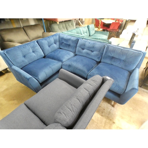 1447 - A blue velvet corner sofa