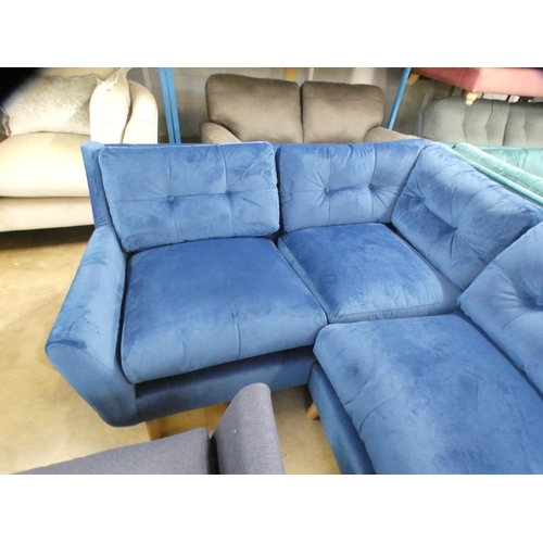 1447 - A blue velvet corner sofa