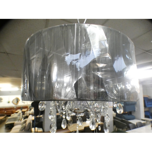 1466 - A chrome five arm chandelier with black shade