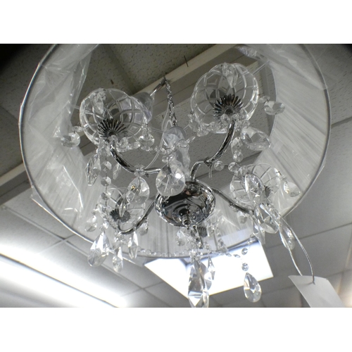 1467 - A chrome five arm chandelier with white shade