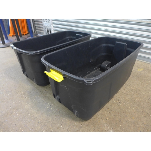 2264 - Two large black plastic containers with wheels