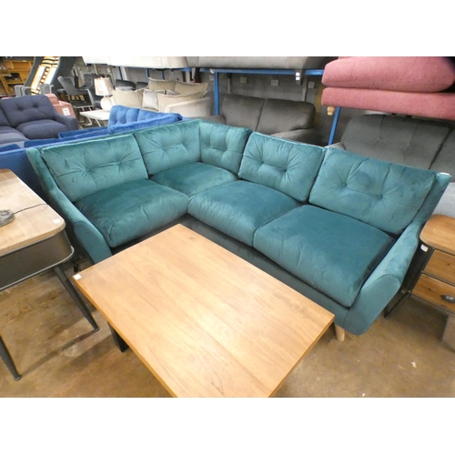 1456 - A turquoise velvet corner sofa