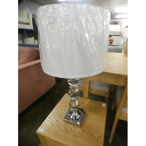 1502 - A large bubble glass and chrome table lamp with white shade