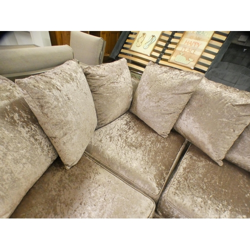 1539 - A mink crushed velvet upholstered RHF corner sofa