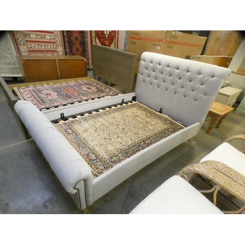 1579 - A light grey upholstered double bed frame