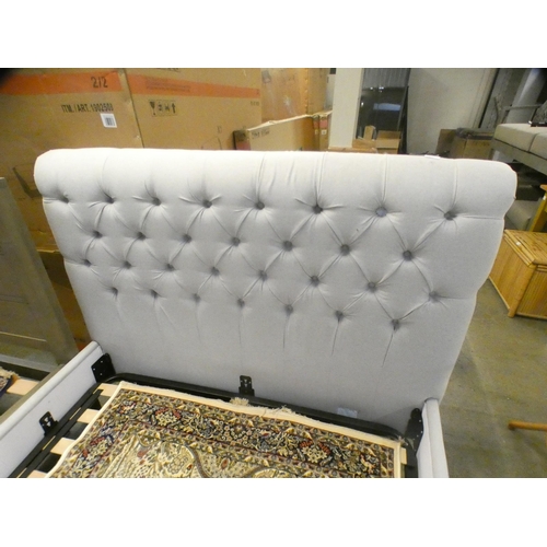 1579 - A light grey upholstered double bed frame