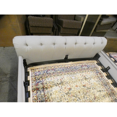 1579 - A light grey upholstered double bed frame