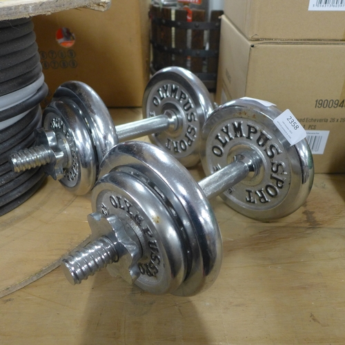 2358 - Two cast iron Olympus Sport dumbbells (16kg of weight)