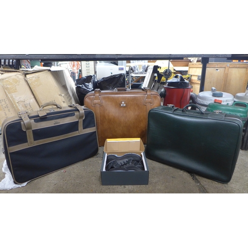 2384 - Three vintage leather suitcases including Antler and Richmond and a pair of size 6 Wearmaster Jackso... 