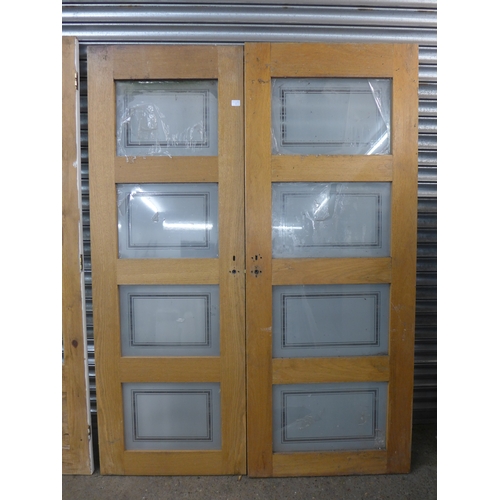 2385 - Two oak doors with glass inlay and two study doors