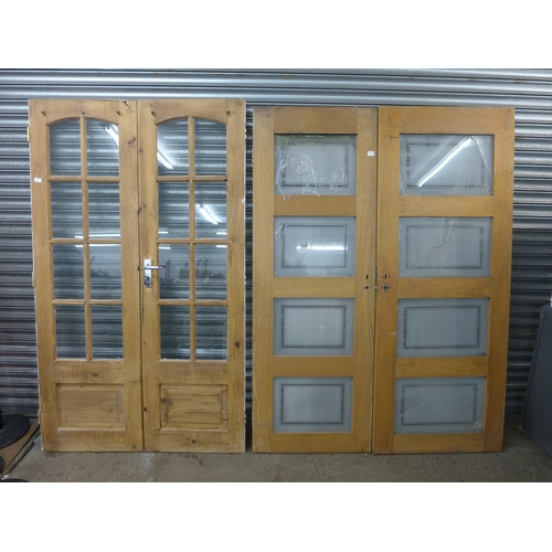 2385 - Two oak doors with glass inlay and two study doors