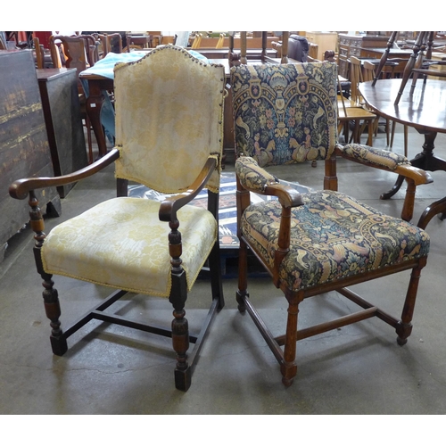 100 - Two early 20th Century oak elbow chairs