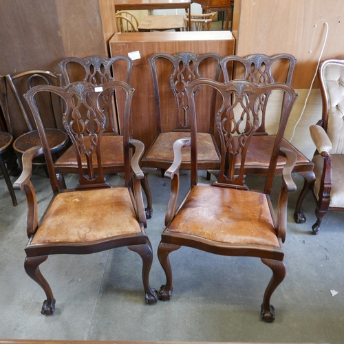 129 - A set of five Chippendale Revival mahogany dining chairs