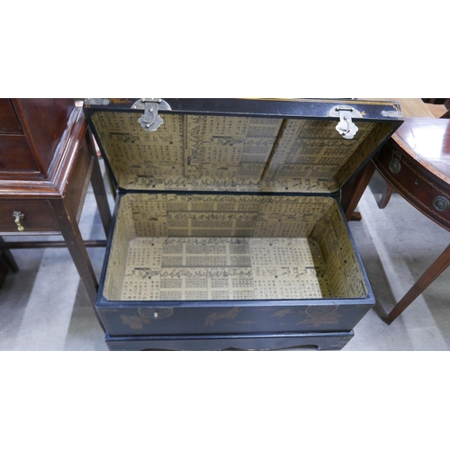 135 - An oriental black chinoiserie blanket box