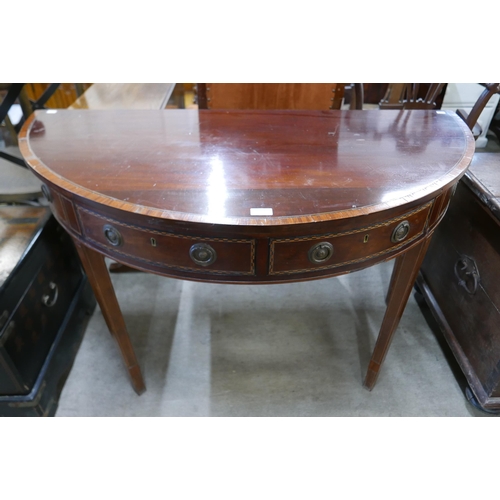 136 - A Victorian inlaid mahogany demi-lune console table