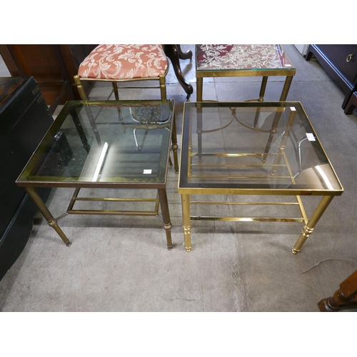 163 - An Italian brass opera chair and three brass occasional tables