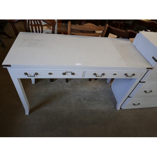 168 - A campaign style painted two drawer writing desk and matching chest of drawers