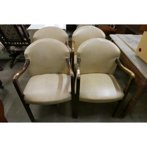 197 - A set of four Art Deco beech and vinyl upholstered chairs