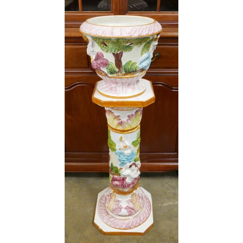 208 - An Italian Capodimonte porcelain jardiniere on stand