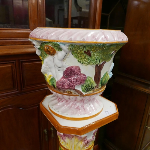 208 - An Italian Capodimonte porcelain jardiniere on stand