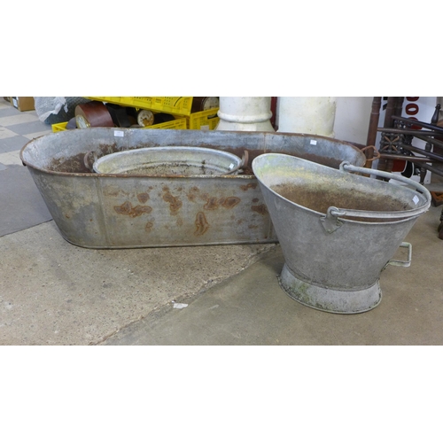 225 - Three galvanised tubs