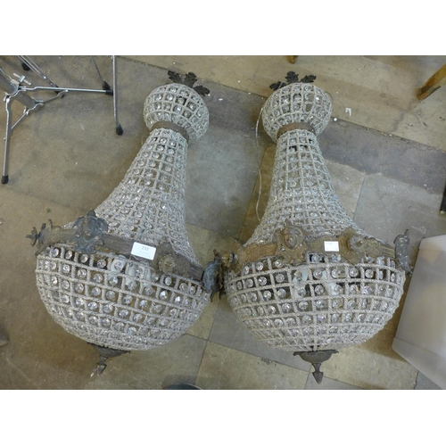 232 - A pair of French Empire style bag shaped chandeliers