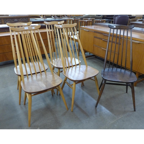 25 - A set of four Ercol Blonde elm and beech Goldsmith chairs and a Golden Dawn Goldsmith chair