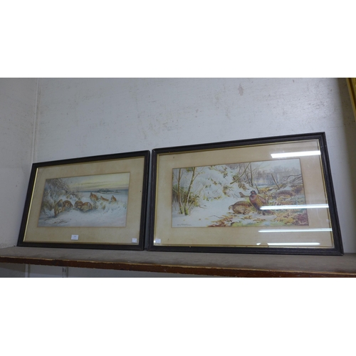 262 - A pair of Henry Stannard prints, Partridges in Snow, framed