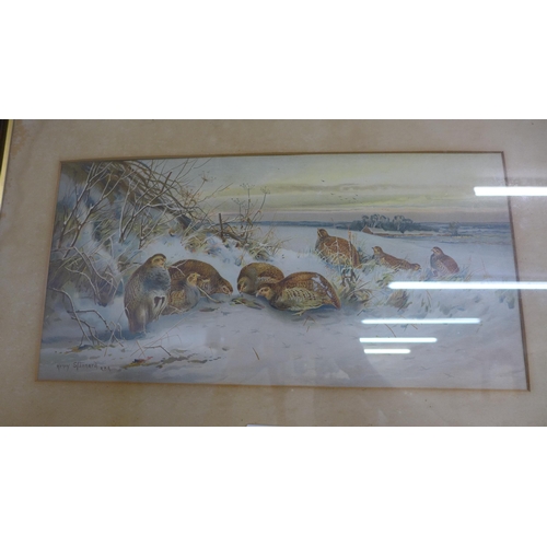 262 - A pair of Henry Stannard prints, Partridges in Snow, framed