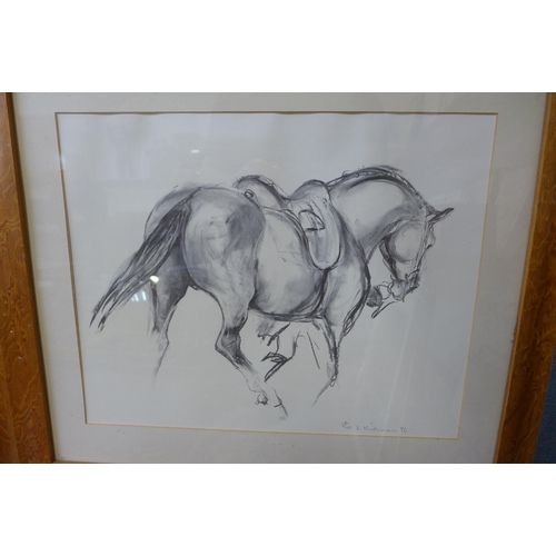 264 - A pair of signed L. Kieman limited edition prints of horses, framed