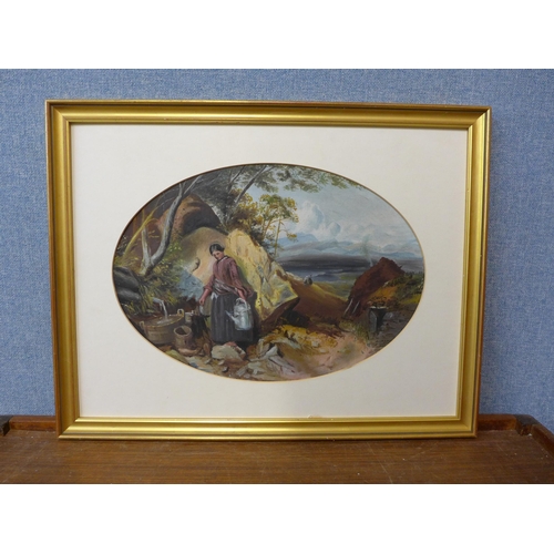 268 - Scottish School (19th Century), loch scene landscape, oval oil on board, framed