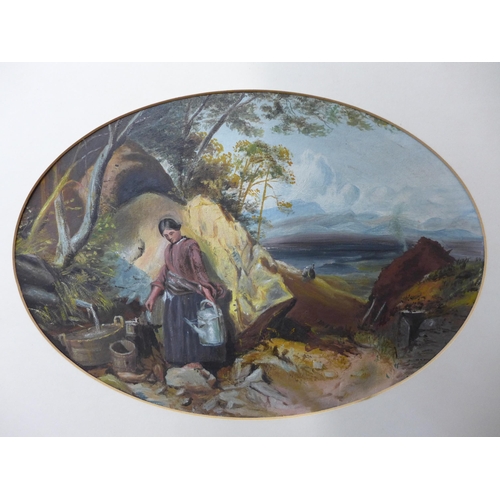 268 - Scottish School (19th Century), loch scene landscape, oval oil on board, framed