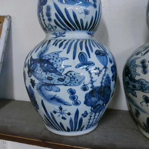 294 - A pair of large Chinese blue and white double gourd shaped porcelain vases