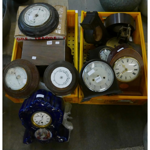 331 - Four boxes of assorted mantel clocks, barometers, etc.