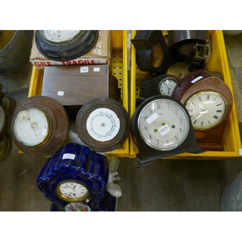 331 - Four boxes of assorted mantel clocks, barometers, etc.