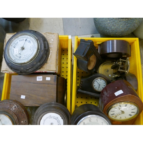 331 - Four boxes of assorted mantel clocks, barometers, etc.