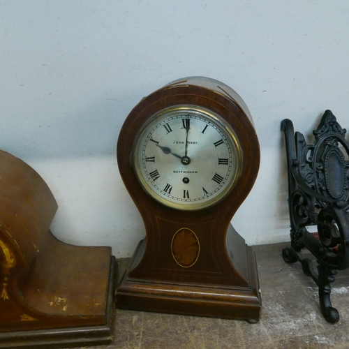 336 - Two Edward VII inlaid walnut mantel clocks and an oak mantel clock