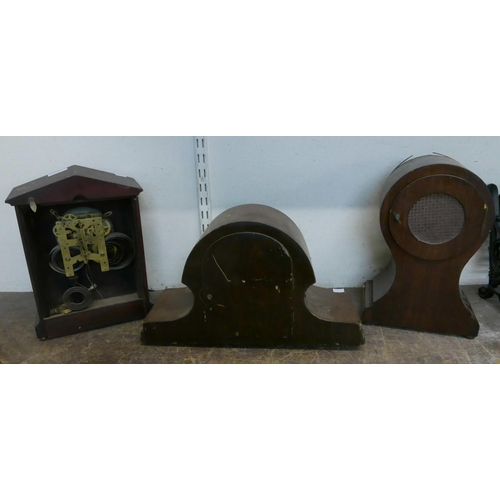 336 - Two Edward VII inlaid walnut mantel clocks and an oak mantel clock