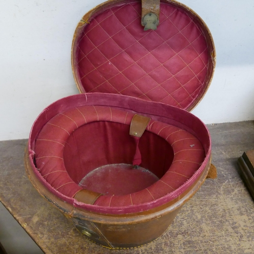 337 - A Victorian leather silk lined top hat box