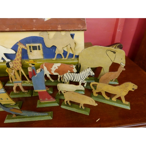 344 - A vintage toy wooden Noah's Ark, with some wooden animals