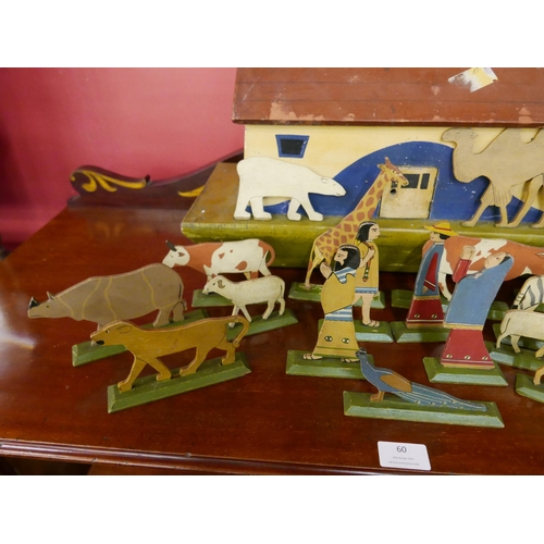 344 - A vintage toy wooden Noah's Ark, with some wooden animals