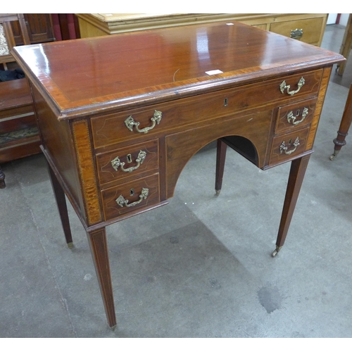 54 - A George III inlaid mahogany five drawer writing table