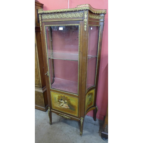 73 - A French Louis XV style mahogany, gilt metal mounted and marble topped Vernis Martin vitrine